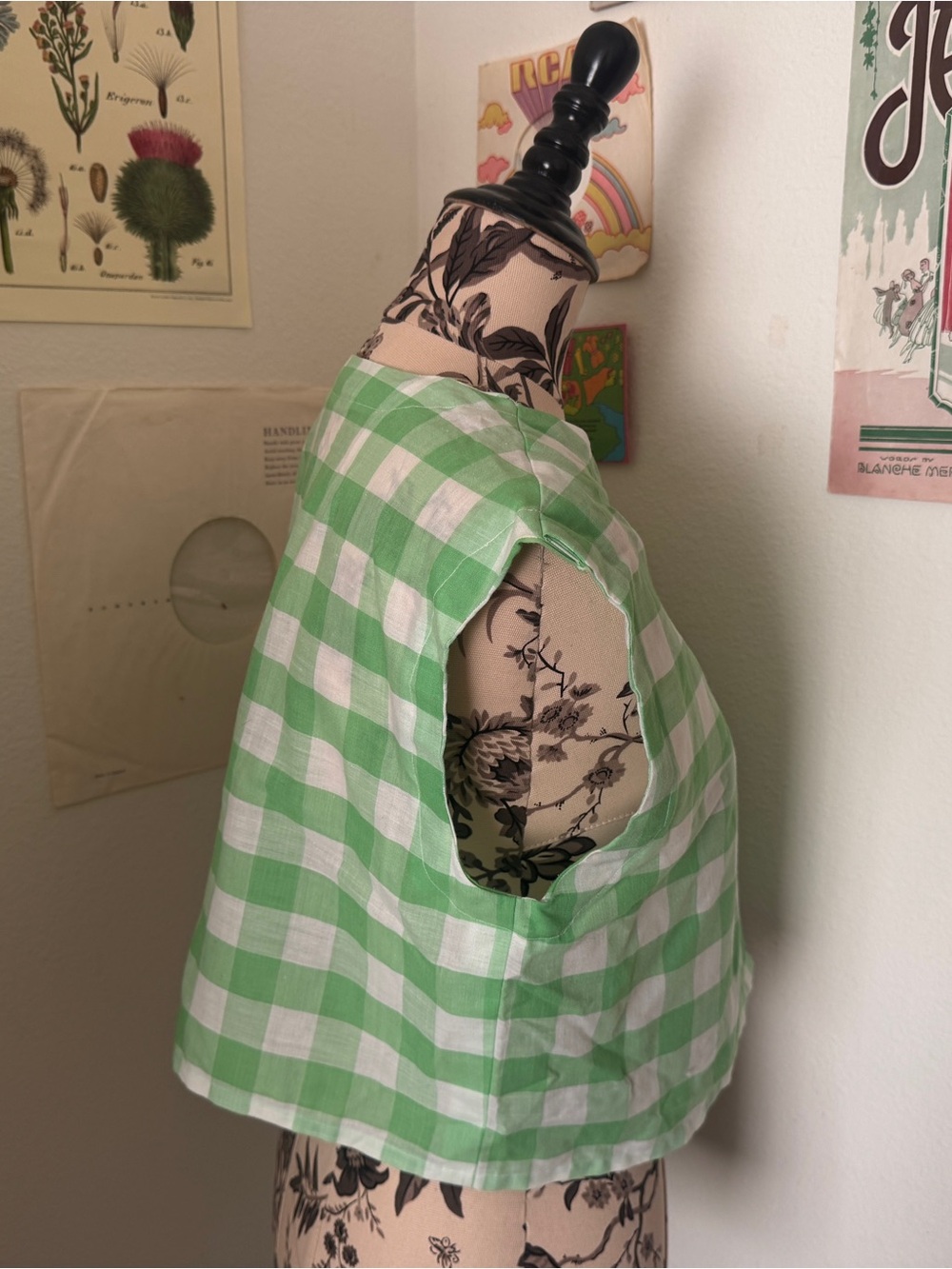 Vintage Handmade 1980s Lime Green Gingham Blouse - Picture 4 of 5